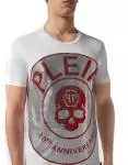 chaude t shirt philipp plein homme pas cher col rond de coton n19428 round white